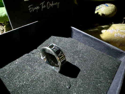 Onyx & Silver Roman Numeral Ring - ALY Prestige Series