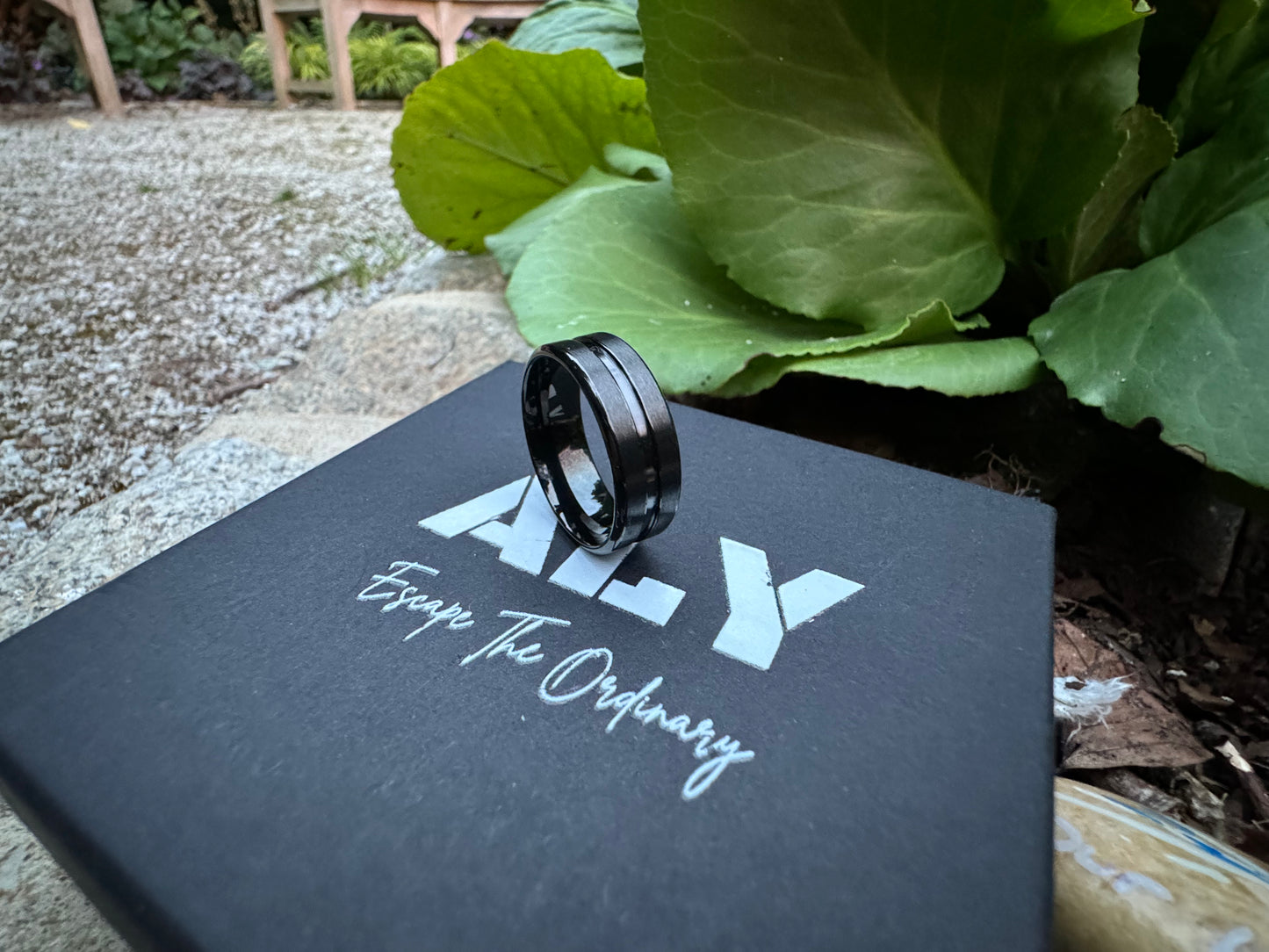 Men's Black Embossed Design Ring – Sleek Sophistication