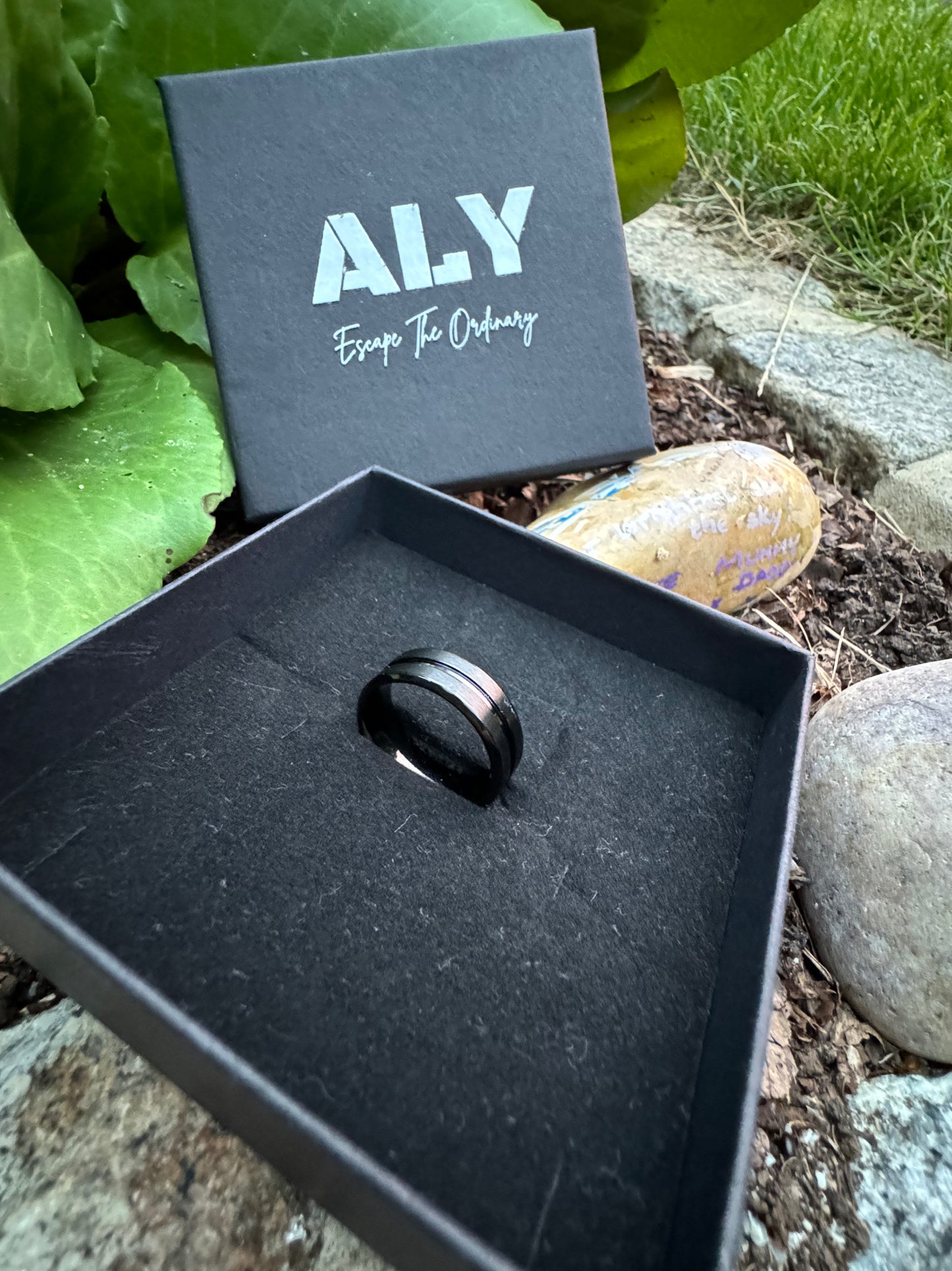 Men's Black Embossed Design Ring – Sleek Sophistication